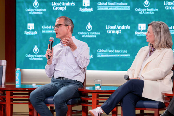 Bruce Friedrich speaking on a panel